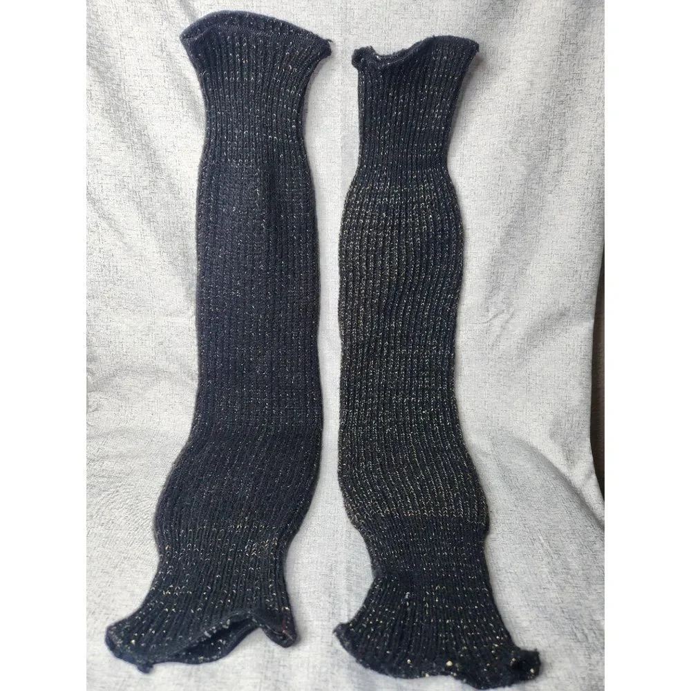 Vintage Leg Warmers Black and Gold Knit Ruffle at Both Ends Retro & Cozy
